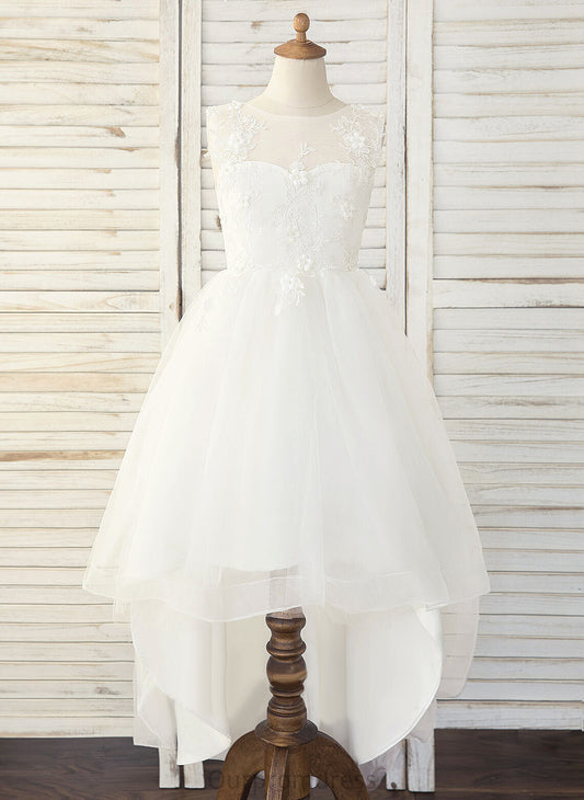 - Girl Neck Sleeveless Tulle/Lace Mya Scoop Flower Girl Dresses Flower Asymmetrical Dress A-Line