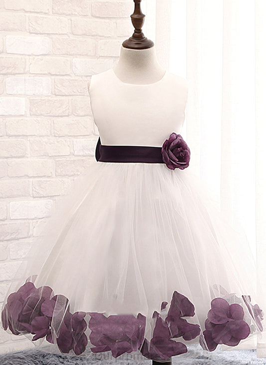 Sleeveless Girl - Dress Blends Flower Girl Dresses Ball Knee-length Scoop Gown Flower(s)/Bow(s) With Flower Cotton Neck Kylie