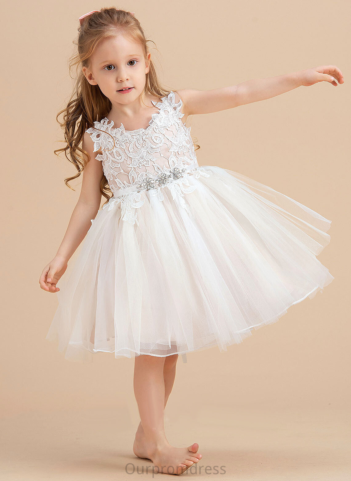 Tulle/Lace V-neck/Straps Knee-length Dress A-Line Flower Girl Dresses Sleeveless Ali Flower - Girl