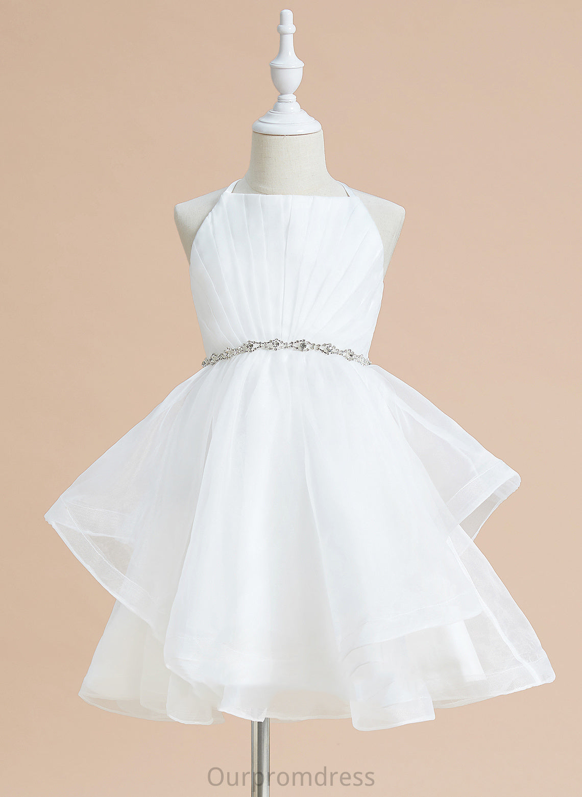 Beading Neckline A-Line Tulle Dress Square Flower Girl Dresses Flower With Knee-length Sleeveless Alayna - Girl