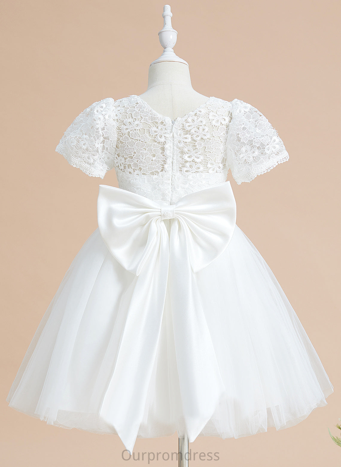 Neck - Flower Girl Dresses A-Line Dress Short Knee-length Flower Sleeves Tulle/Lace Bow(s) Girl With Hilary Scoop