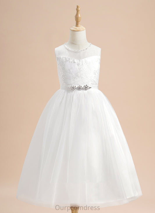 Neck Julissa Flower Tea-length Beading Girl Flower Girl Dresses - Scoop Sleeveless A-Line Dress Tulle With