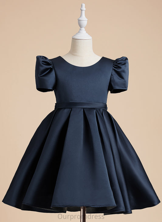 Sleeves - A-Line Satin Short Girl Neck Flower Dress Knee-length Scoop Tamara Flower Girl Dresses