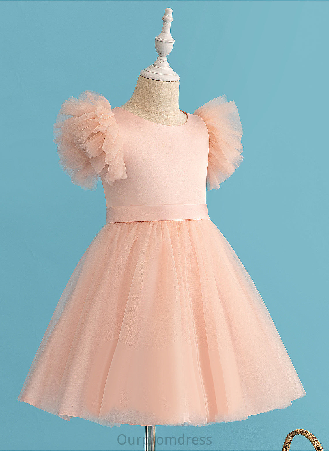 Short Sal Girl Knee-length Sleeves A-Line Dress Neck Tulle Flower Scoop - Flower Girl Dresses