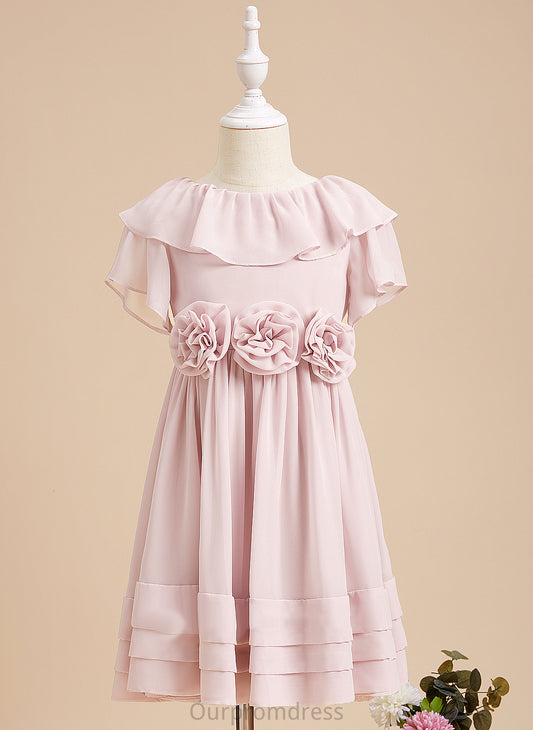 Dress With Flower Scoop Knee-length Ruffles/Flower(s)/V - Girl Back Neck A-Line Short Sleeves Sarahi Flower Girl Dresses Chiffon