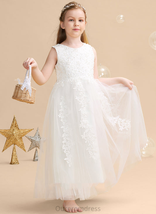 Flower Girl Dresses Gown Neck - Ball Girl Reina Flower Dress Sleeveless Scoop Beading/Appliques Ankle-length Satin/Tulle With