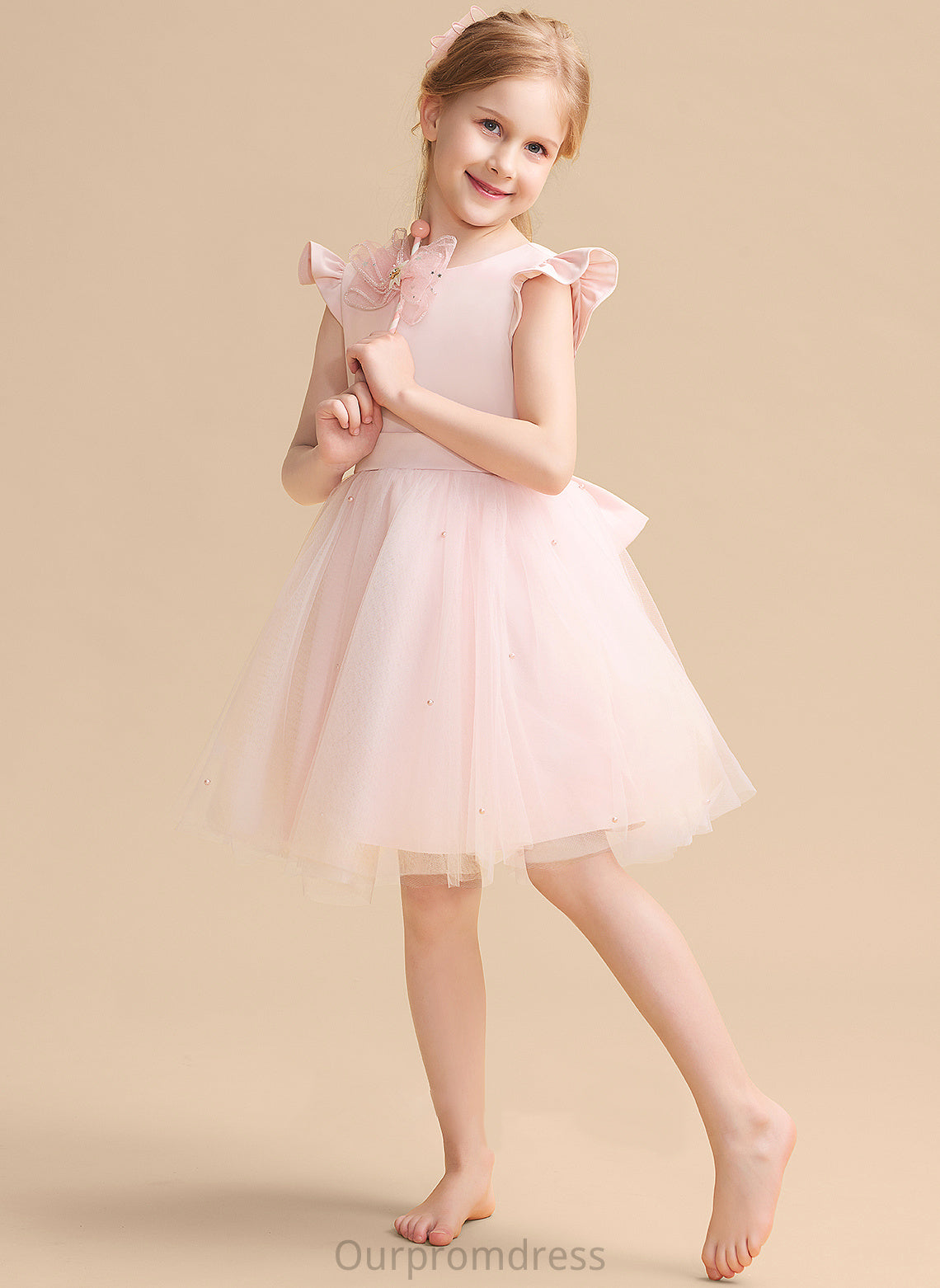 Ruffles/Beading/Bow(s) Girl A-Line Clara With Flower Scoop Tulle Flower Girl Dresses Dress Knee-length Neck Sleeveless -