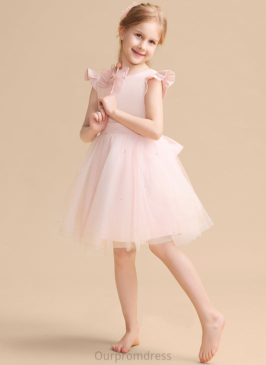 Ruffles/Beading/Bow(s) Girl A-Line Clara With Flower Scoop Tulle Flower Girl Dresses Dress Knee-length Neck Sleeveless -