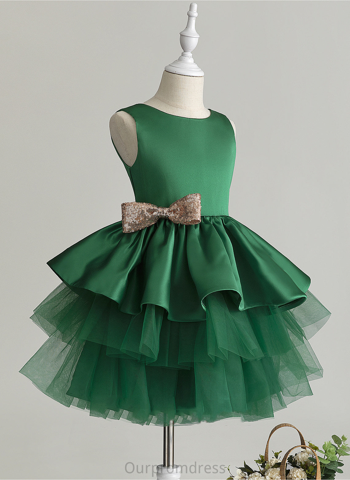 Girl Neck Tulle Polly Ball-Gown/Princess Dress Flower Sleeveless Scoop - With Knee-length Bow(s) Flower Girl Dresses