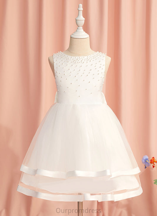 Dress Sleeveless Girl Neck - Knee-length Satin/Tulle Flower Girl Dresses Scoop Jaylen Flower With Ball-Gown/Princess Beading/Bow(s)