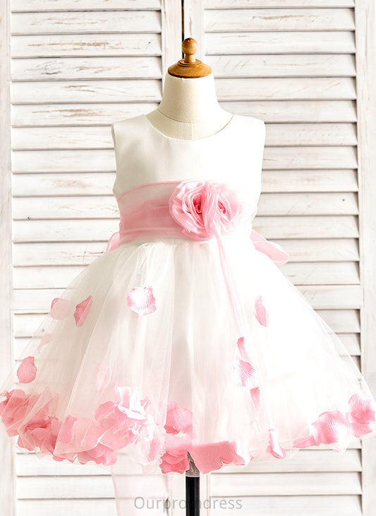 Sleeveless Flower Girl Dresses Knee-length With Organza/Satin/Tulle Flower(s) Neck Flower A-Line Girl - Dress Scoop Daphne