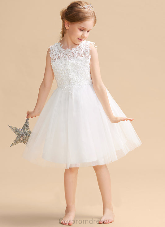 Scoop Neck Girl Sleeveless Hole Flower A-Line/Princess Satin/Tulle/Lace Flower Girl Dresses Carmen Knee-length Back With Dress -