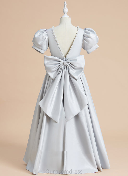 Bow(s) With Flower Girl Dresses - Floor-length Satin Neck Flower Girl Scoop Sleeves Dress Zara Ball-Gown/Princess Short