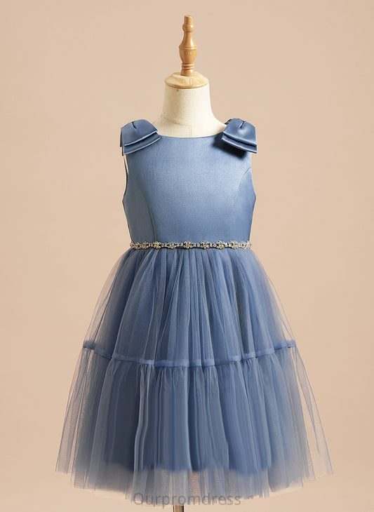 With Neck Knee-length Sleeveless Flower Girl Dresses Scoop A-Line Satin/Tulle Jadyn Beading/Bow(s) Flower - Girl Dress