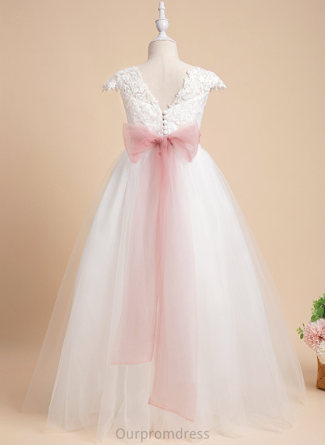 Girl Grace Lace Ball-Gown/Princess - Sleeveless Flower Neck Flower Girl Dresses Dress With Floor-length Scoop Lace/Sash