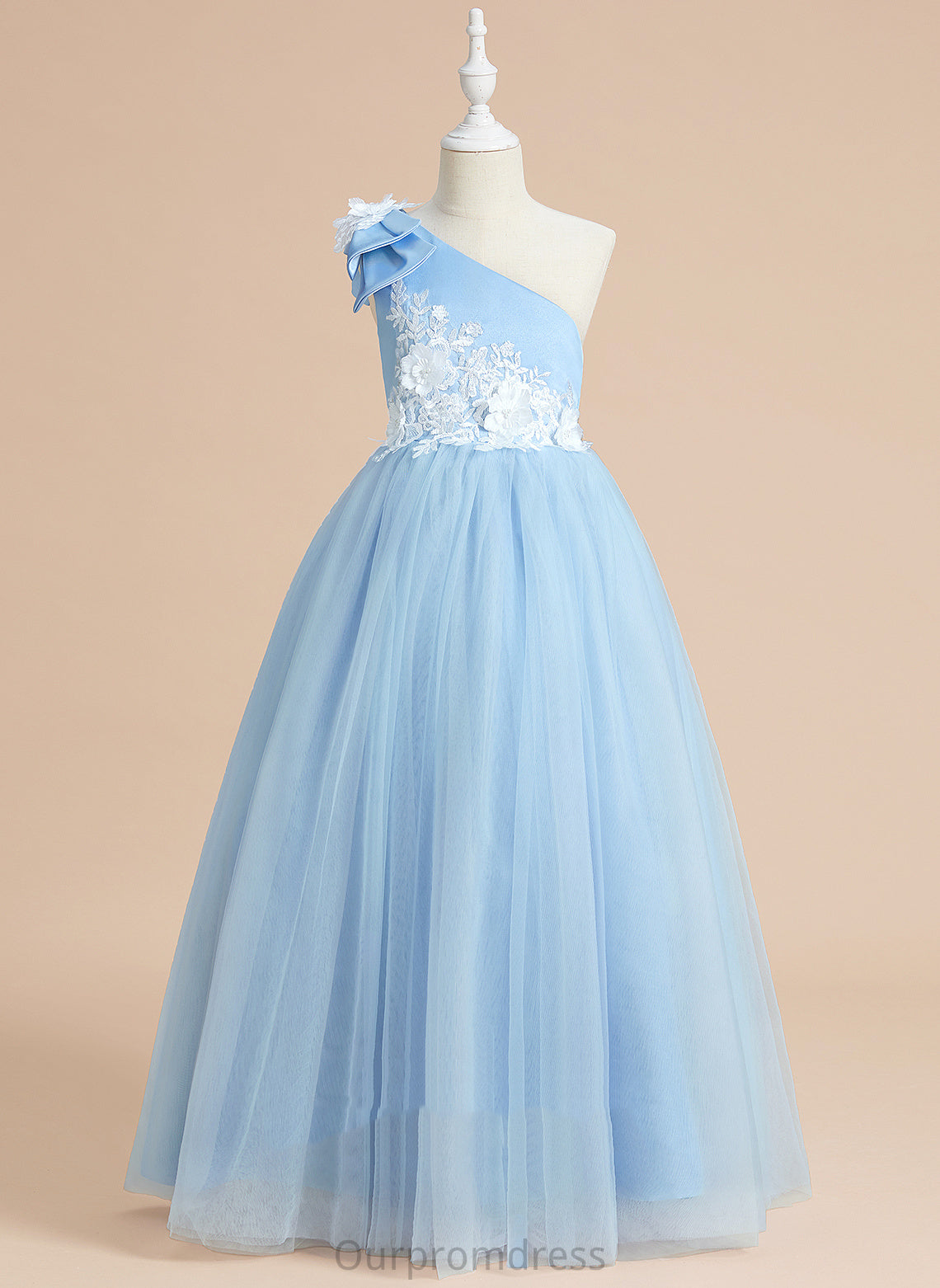 Dress Floor-length Satin/Tulle With Jaylynn Girl Sleeveless One-Shoulder Flower Ball-Gown/Princess Lace/Bow(s) Flower Girl Dresses -