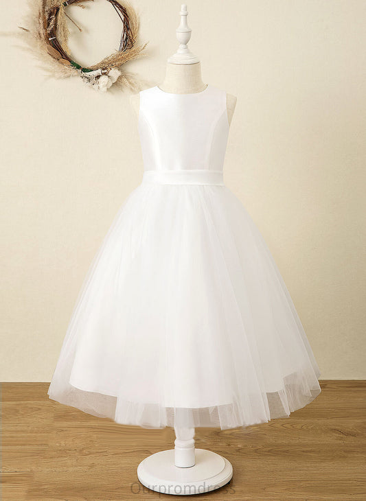 Dress - Girl Tea-length Marely A-Line Flower Neck Satin/Tulle Sleeveless Flower Girl Dresses Scoop