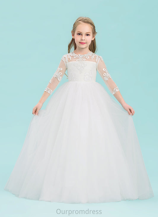 Ball-Gown/Princess Dress Floor-length Tulle Girl Violet Scoop Neck - Flower Girl Dresses Flower Sleeves 3/4