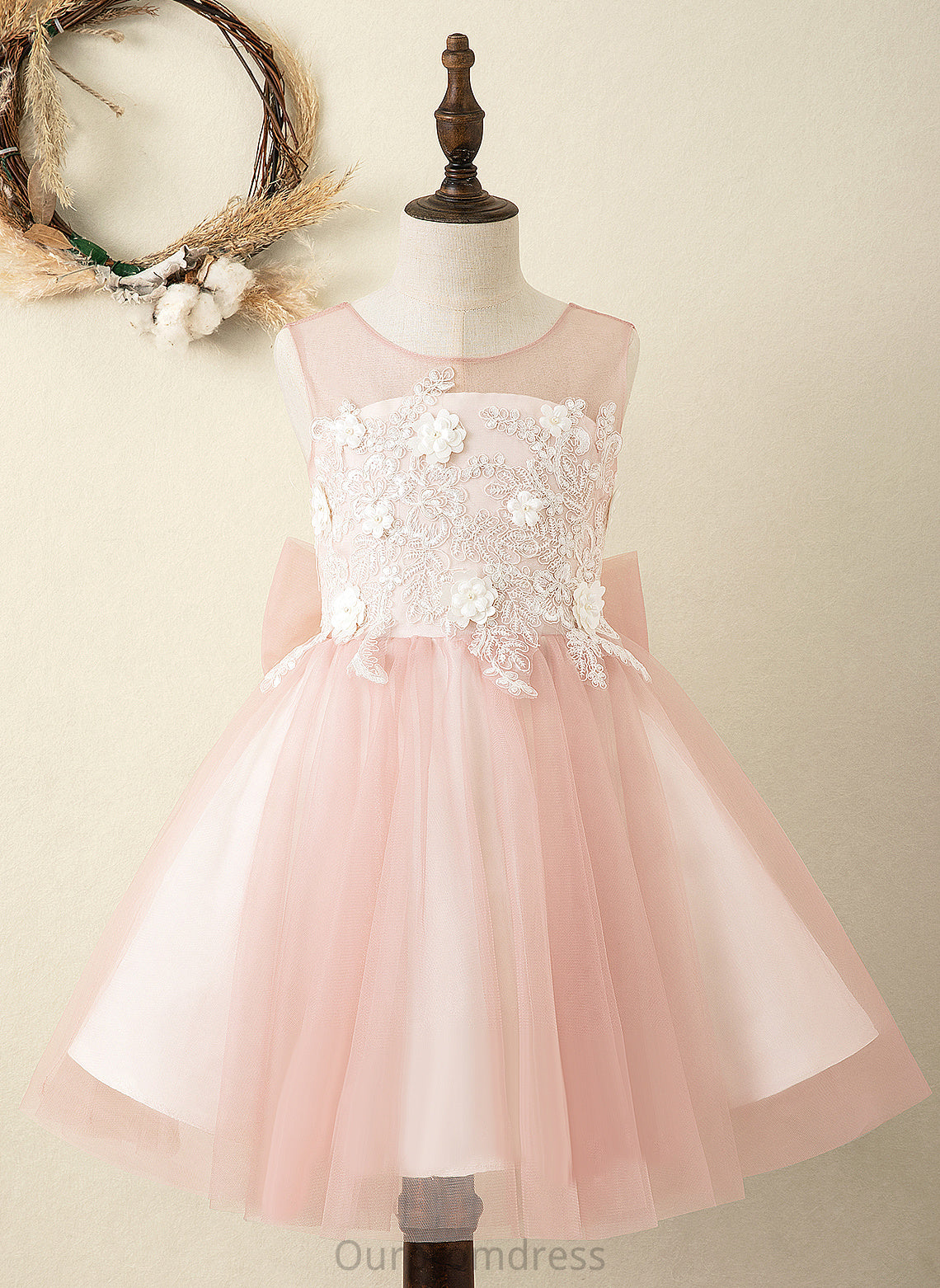 Dress Scoop A-Line - Flower Girl Dresses Nina Girl Back Bow(s)/V Neck With Sleeveless Flower Knee-length Satin/Tulle