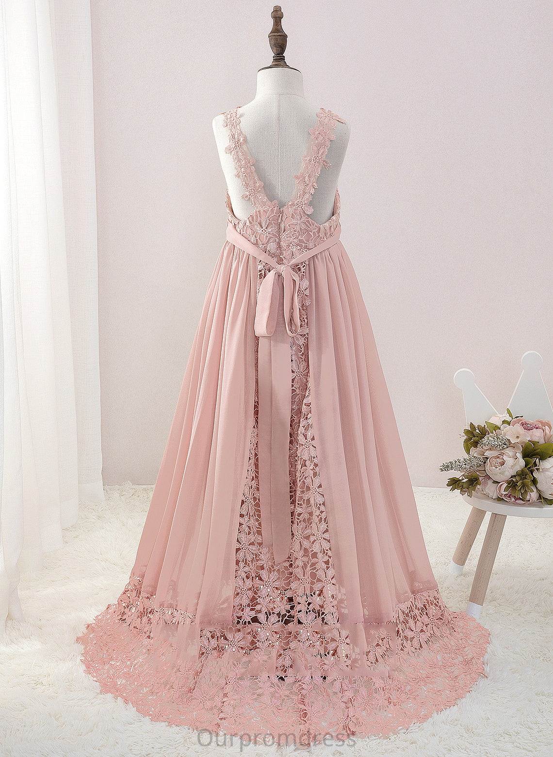 Sleeveless V-neck Beading Dress With Floor-length Jess Chiffon/Lace Flower A-Line Flower Girl Dresses - Girl