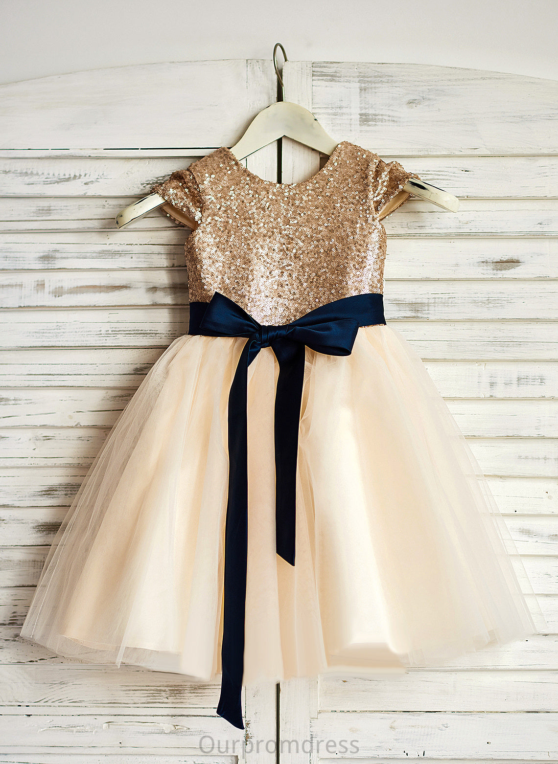 Girl Knee-length Dress Sleeveless Scoop Flower Tulle/Sequined A-Line Neck - Giovanna Flower Girl Dresses With Sash