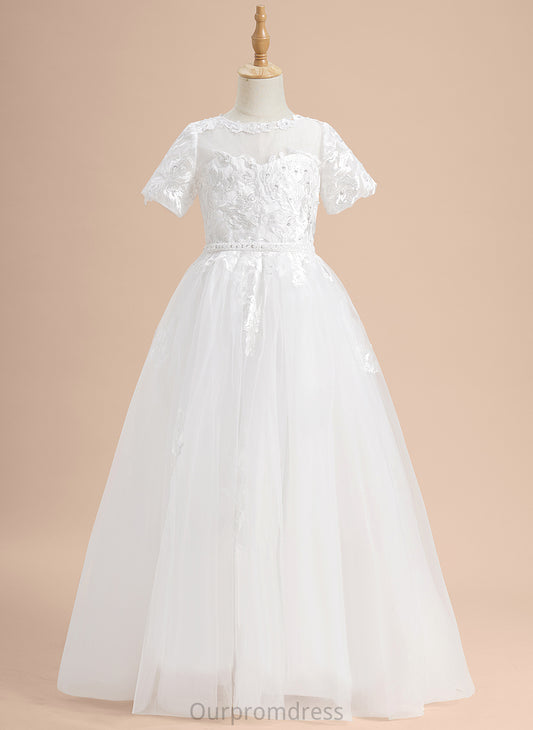 Scoop Floor-length Sleeves - Neck Ball-Gown/Princess Dress Tulle Short With Arely Lace/Beading/Sequins Flower Girl Flower Girl Dresses