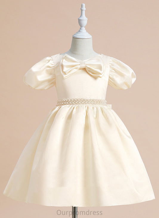 Knee-length Girl Yesenia V-neck - Satin Ball-Gown/Princess Dress With Beading/Bow(s) Sleeves Flower Girl Dresses Flower Short