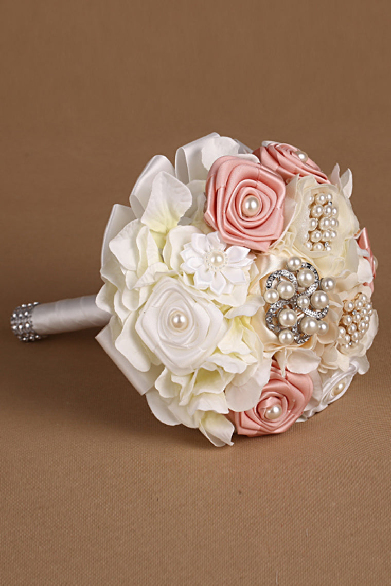 Wedding Bouquet Ribbon Roses With Rhinestone Brooch (25*15cm)