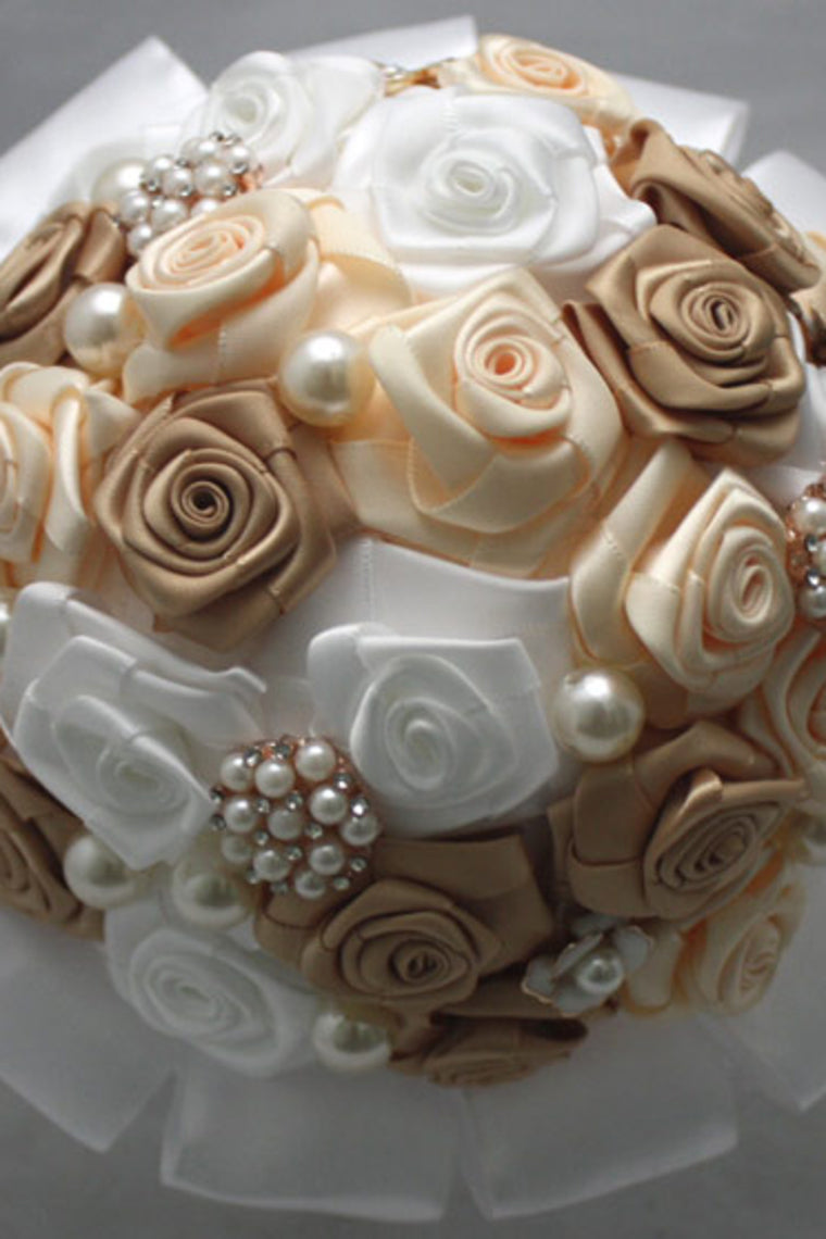 Satin Pearl Crystal Round Roses Wedding Bouquets (26*20cm)