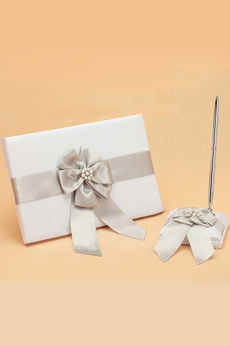 Beautiful Faux Pearl/Bow Guestbook & Pen Set