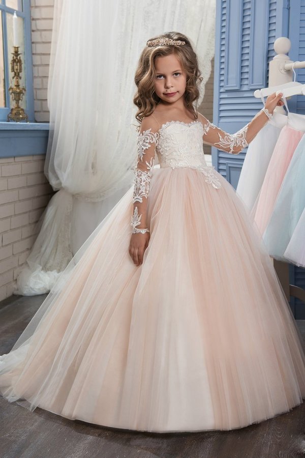 2024 Scoop Flower Girl Dresses Ball Gown Long Sleeves PCE57SD1