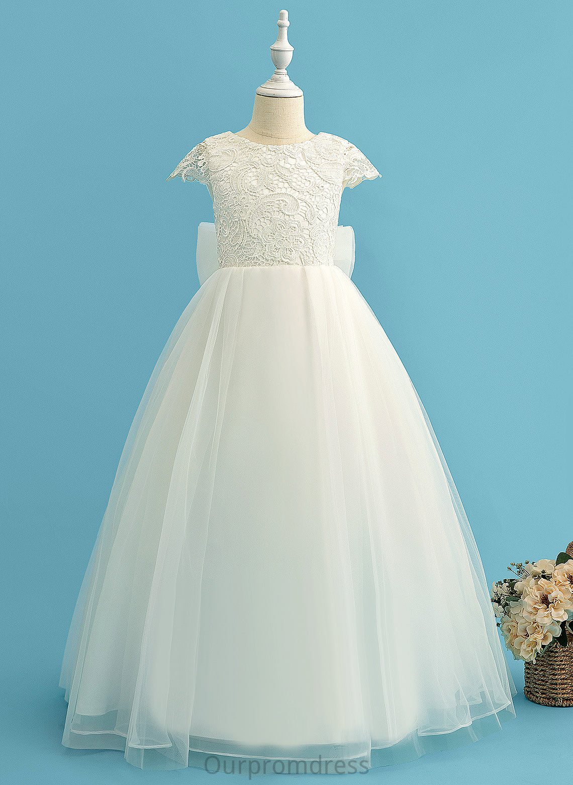 Flower Girl Dresses Short Dress Flower Bow(s) Neck Sleeves - Floor-length Scoop Cailyn With Ball-Gown/Princess Tulle/Lace Girl