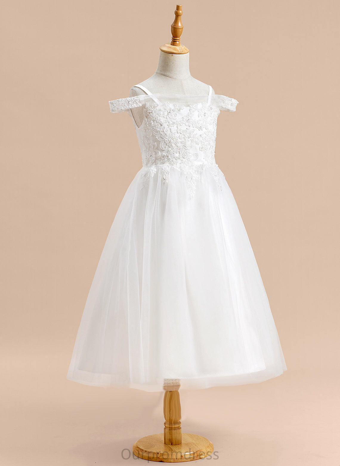 Flower Girl Dresses Sleeveless Dress Tulle Harper Girl - Off-the-Shoulder A-Line Flower With Tea-length Lace