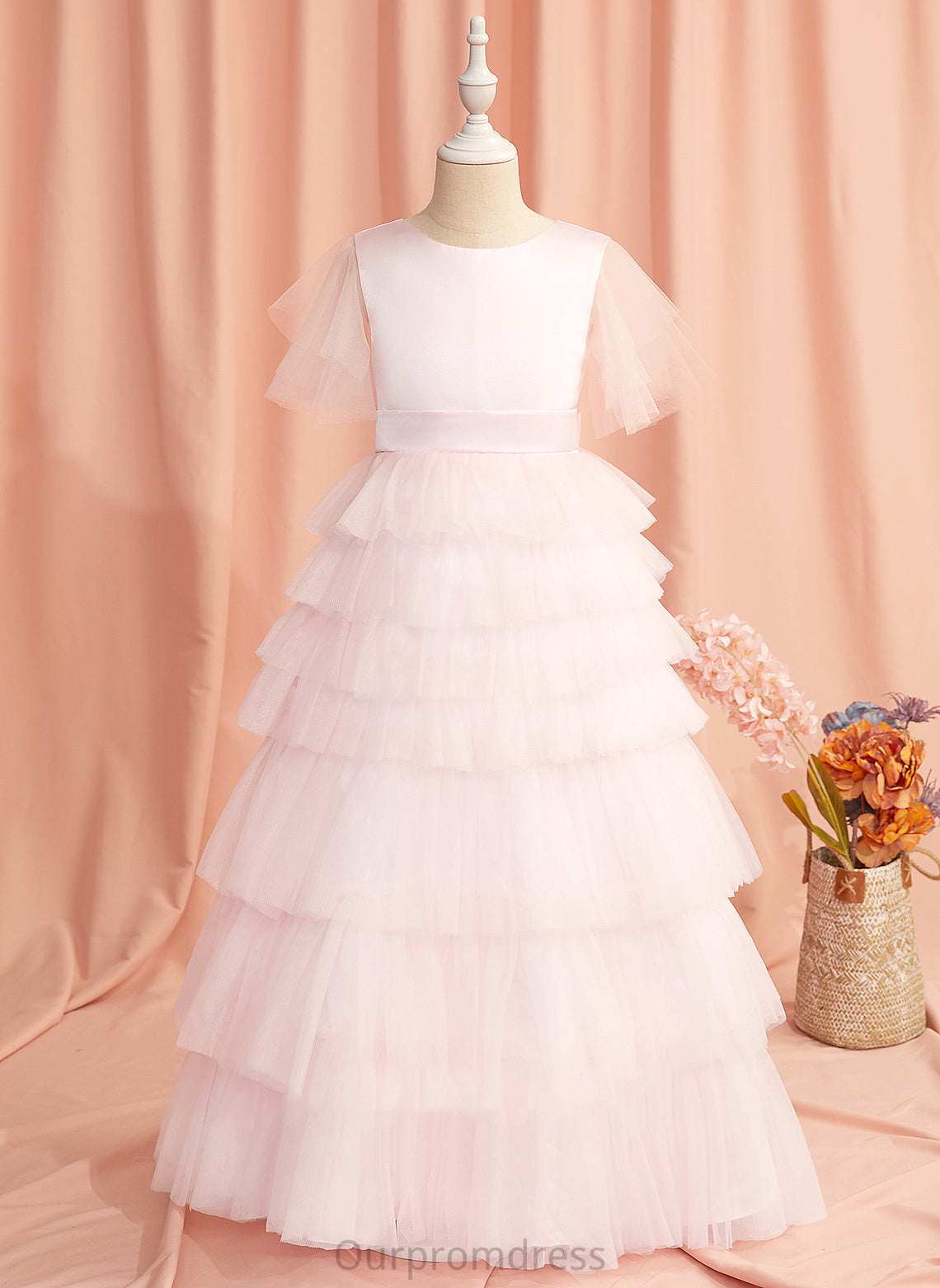 Dress Flower Neck Scoop Ball-Gown/Princess - Tulle Short With Back Girl Ruffles/V Floor-length Flower Girl Dresses Savanah Sleeves