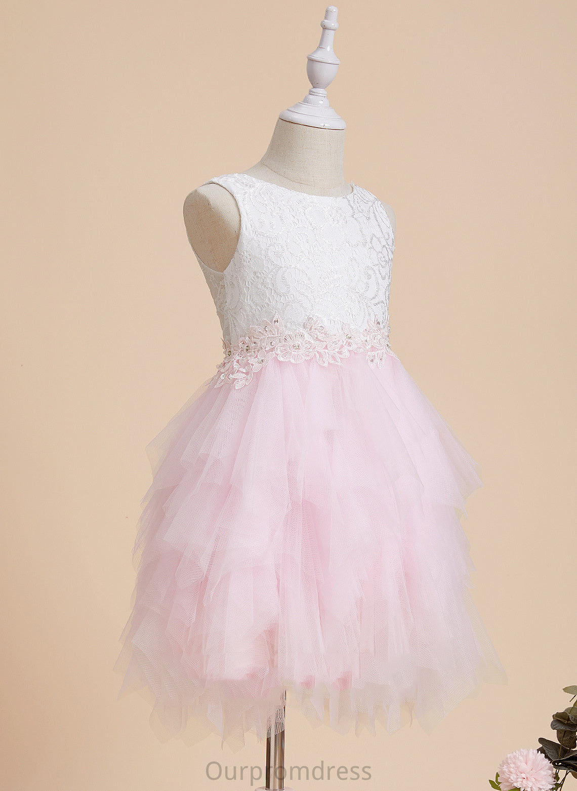 Sleeveless - Flower Flower Girl Dresses Dress Scoop Girl With Tulle/Lace Carla Knee-length Ball-Gown/Princess Back Neck Lace/Beading/Sequins/V