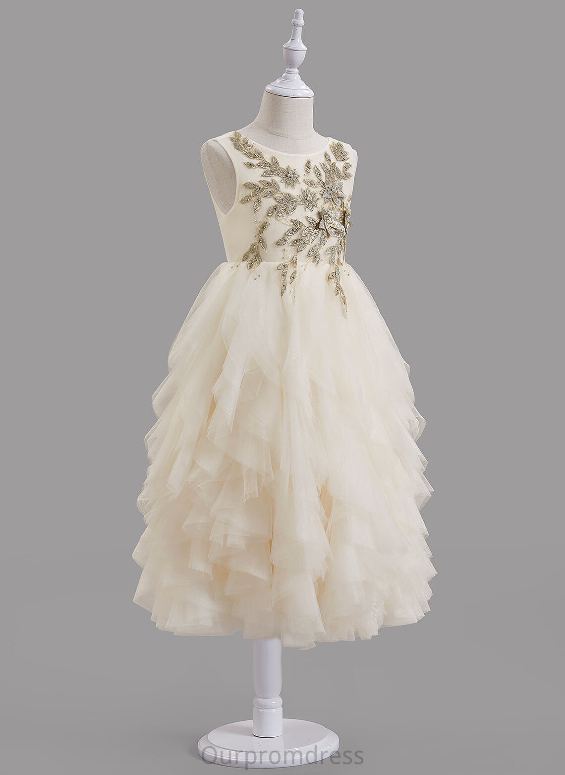 Flower Sleeveless - Tea-length Scoop Beading/V With Flower Girl Dresses Dress Girl Tulle/Lace Back Neck Zaniyah A-Line