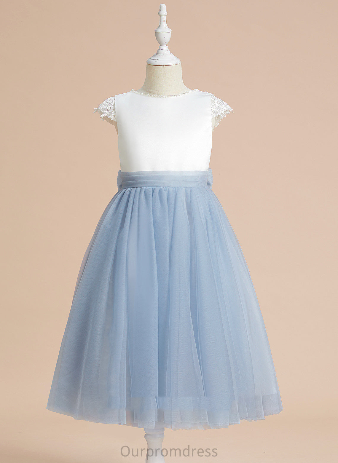 Girl - Satin/Tulle Lace/Bow(s) Sleeveless Una Dress Flower With Scoop A-Line Flower Girl Dresses Tea-length Neck