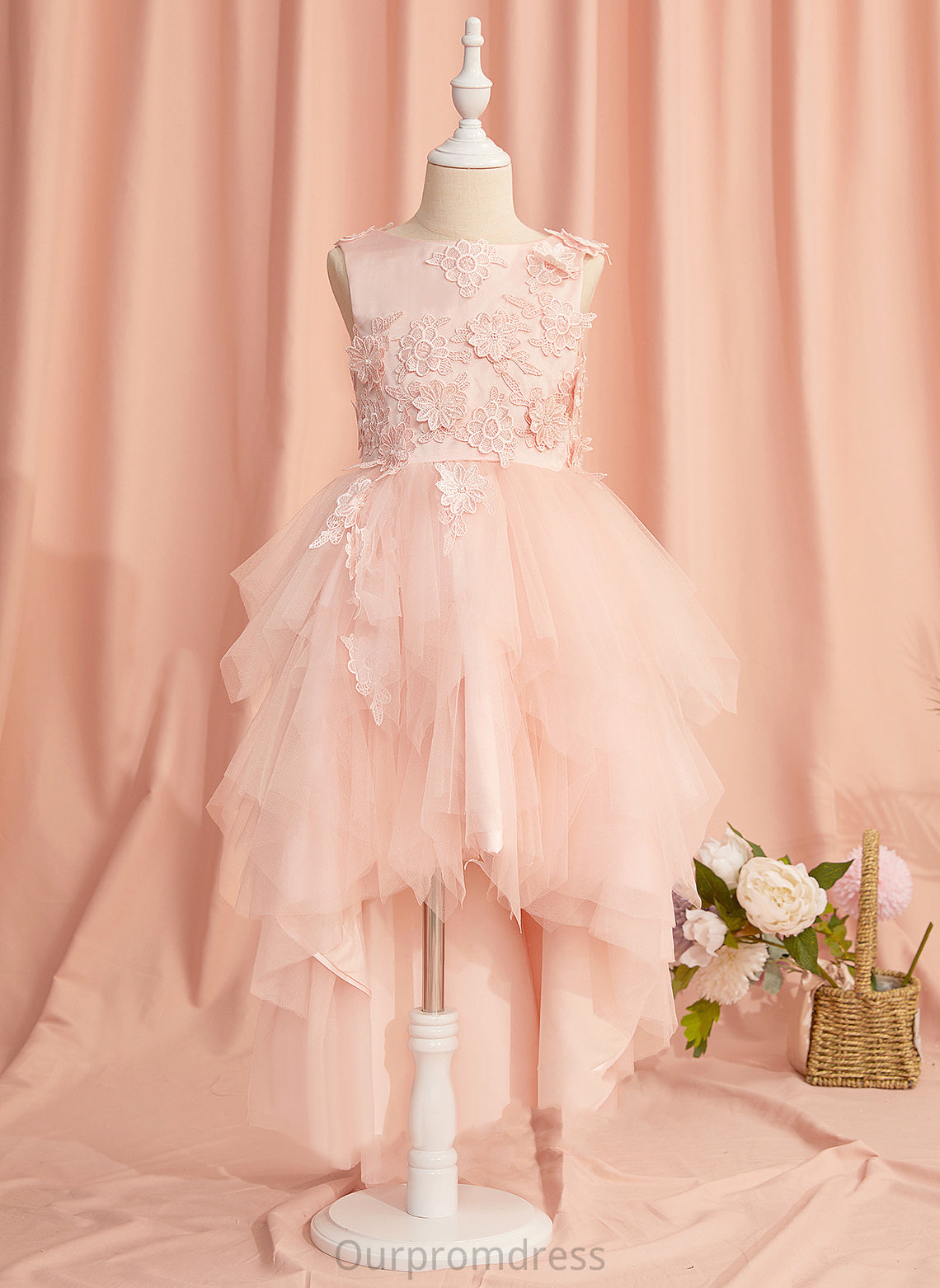 Sleeveless Tulle Scoop Dress Neck Flower Girl Dresses Girl Lace/Flower(s)/V Asymmetrical Naima Ball-Gown/Princess Back Flower With -