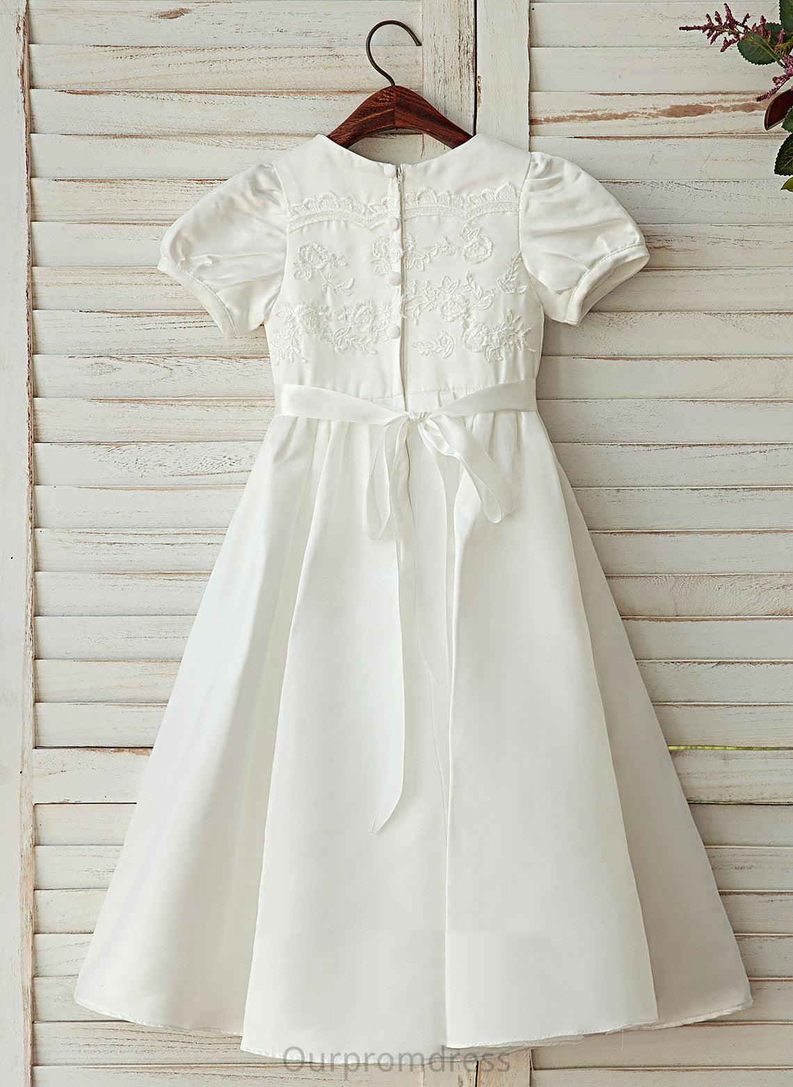 Giada - Satin/Lace Sleeves A-Line Dress Flower Girl Dresses Neck Flower Scoop Short Ankle-length Girl