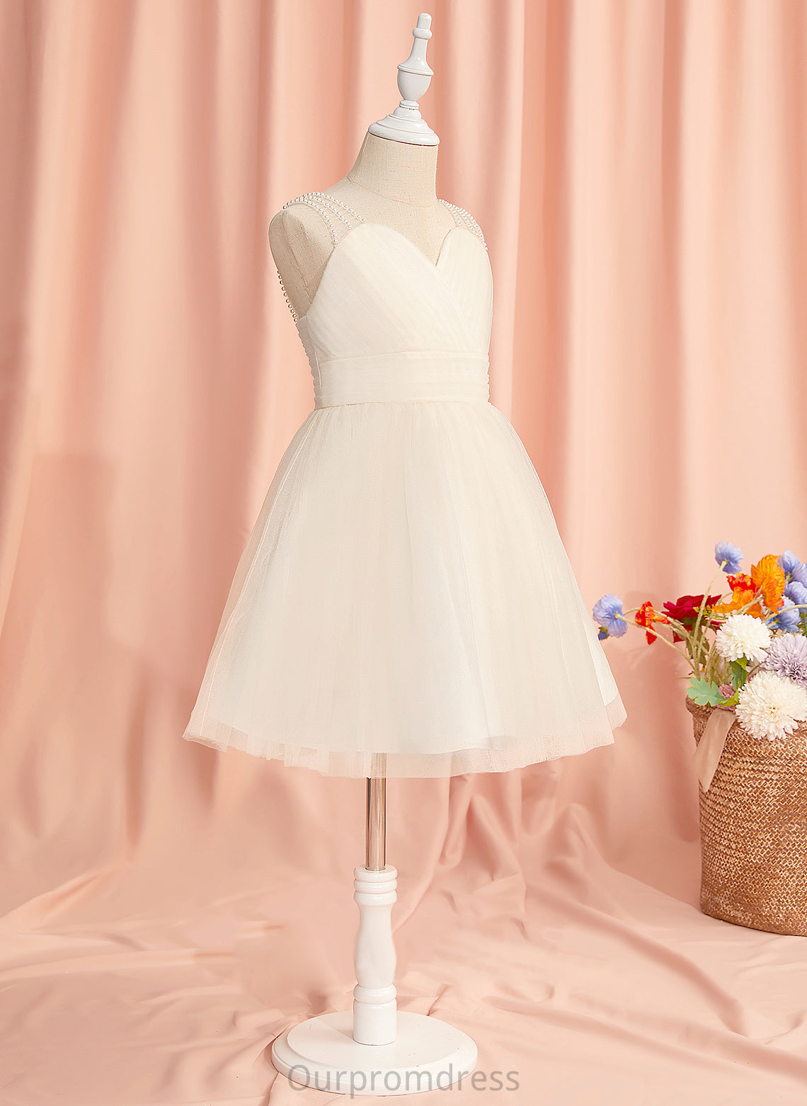 V-neck Flower Girl Dresses Nydia Dress Ruffles/Beading Girl Flower Tulle With - Knee-length A-Line Sleeveless