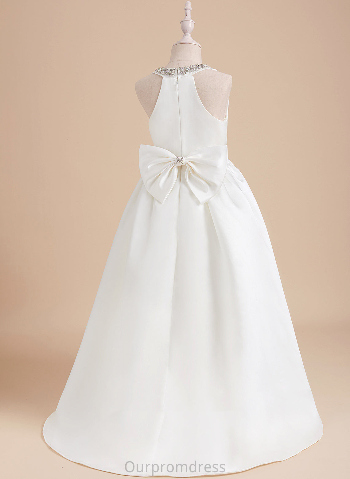 Girl Flower Sweep Ball-Gown/Princess Sleeveless Beading - Dress Marie V-neck With Train Satin Flower Girl Dresses