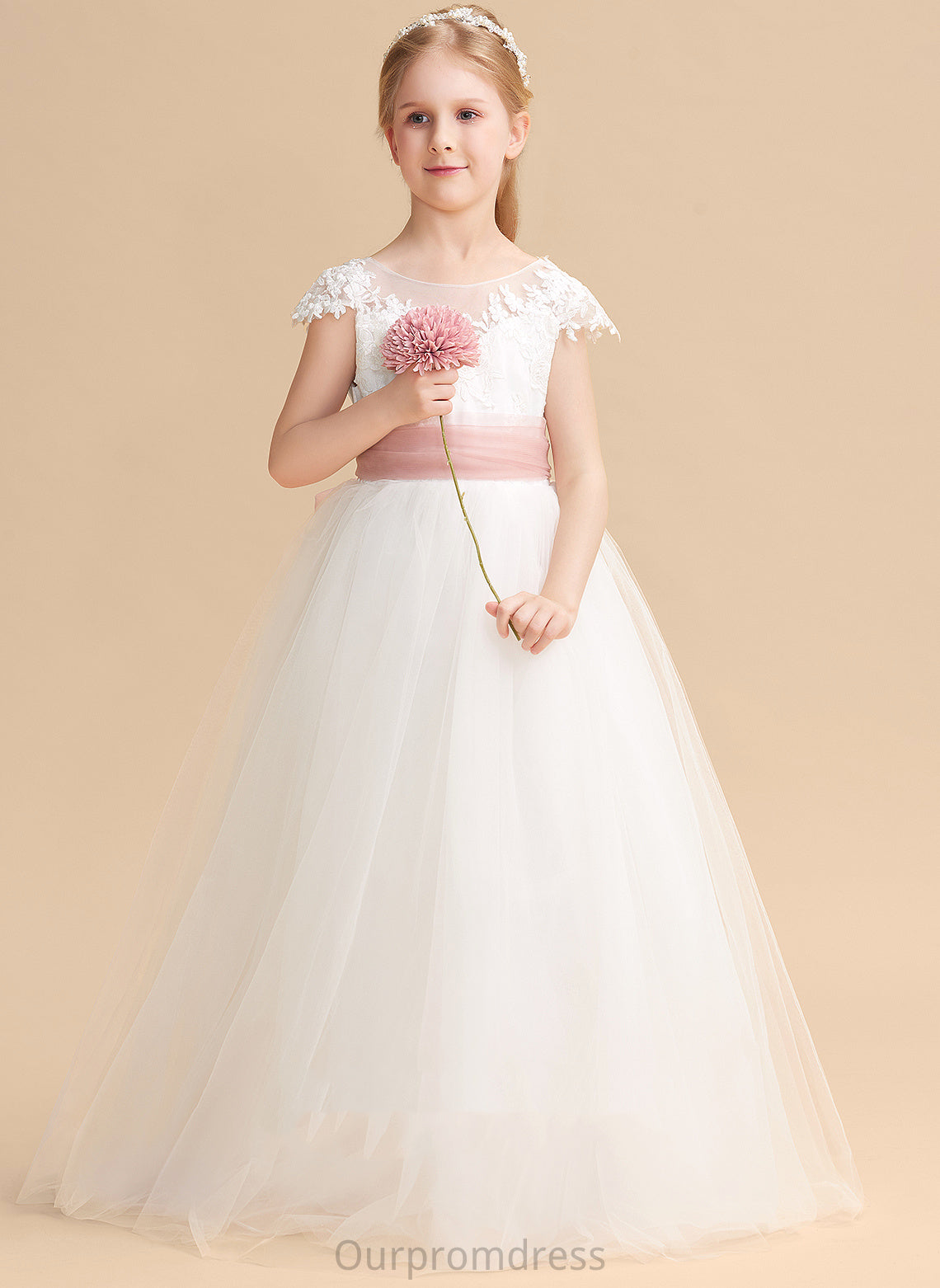 Girl Grace Lace Ball-Gown/Princess - Sleeveless Flower Neck Flower Girl Dresses Dress With Floor-length Scoop Lace/Sash