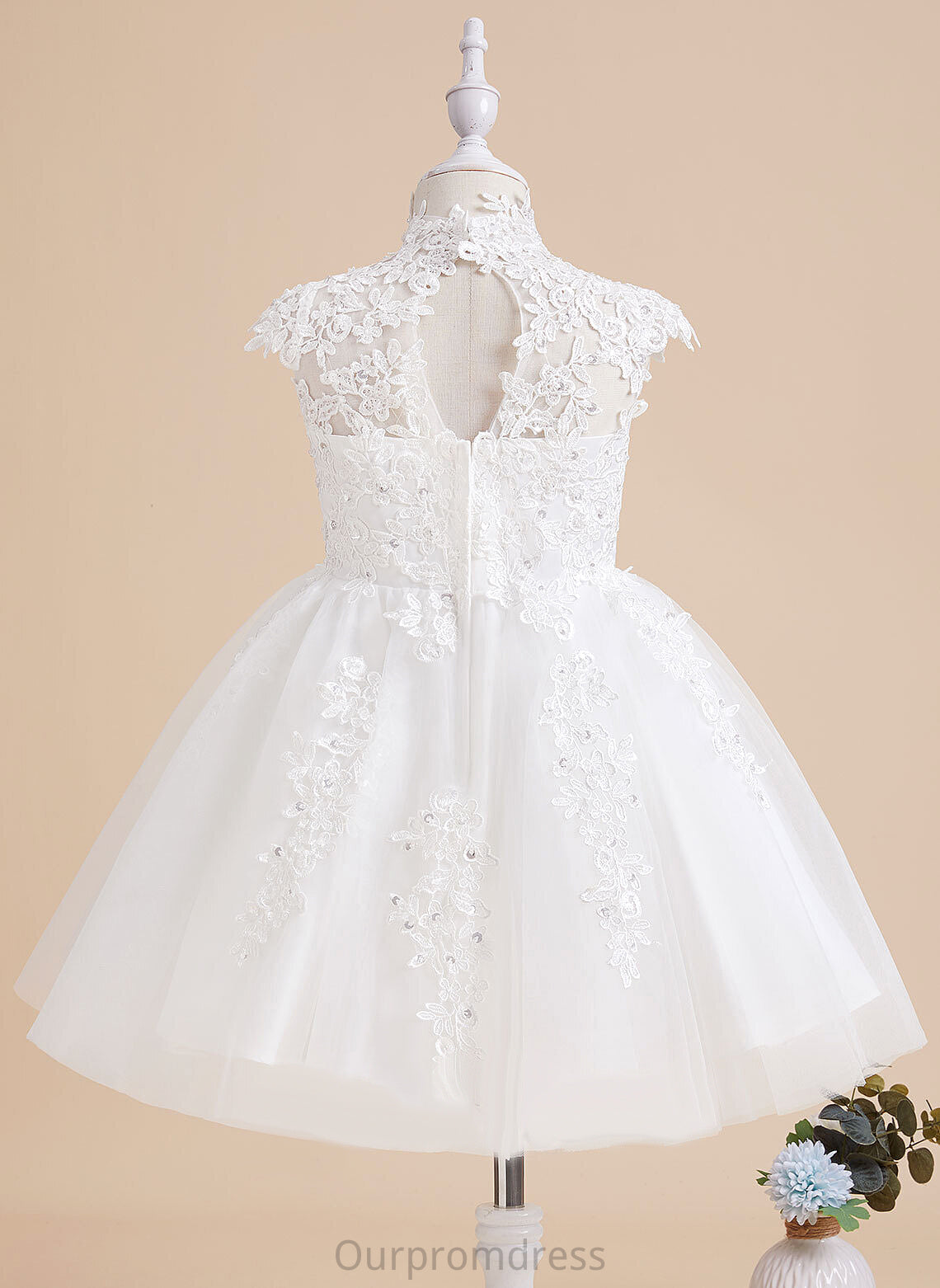 Knee-length With High Flower Tulle/Lace Flower Girl Dresses A-Line Girl Polly Beading/Sequins/Back Neck Hole Sleeveless - Dress