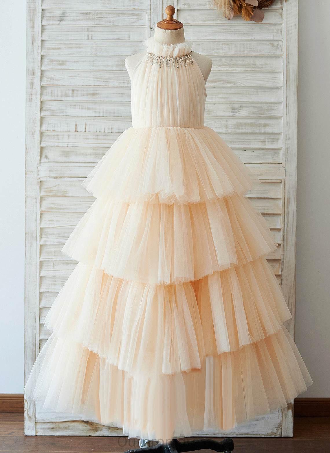 - Tulle Flower Girl Dresses Mckenzie Ball-Gown/Princess High Flower Neck Floor-length Girl Dress Sleeveless