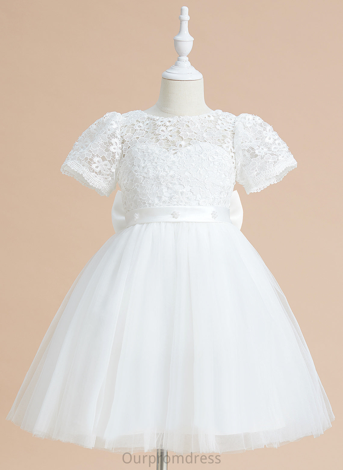 Neck - Flower Girl Dresses A-Line Dress Short Knee-length Flower Sleeves Tulle/Lace Bow(s) Girl With Hilary Scoop