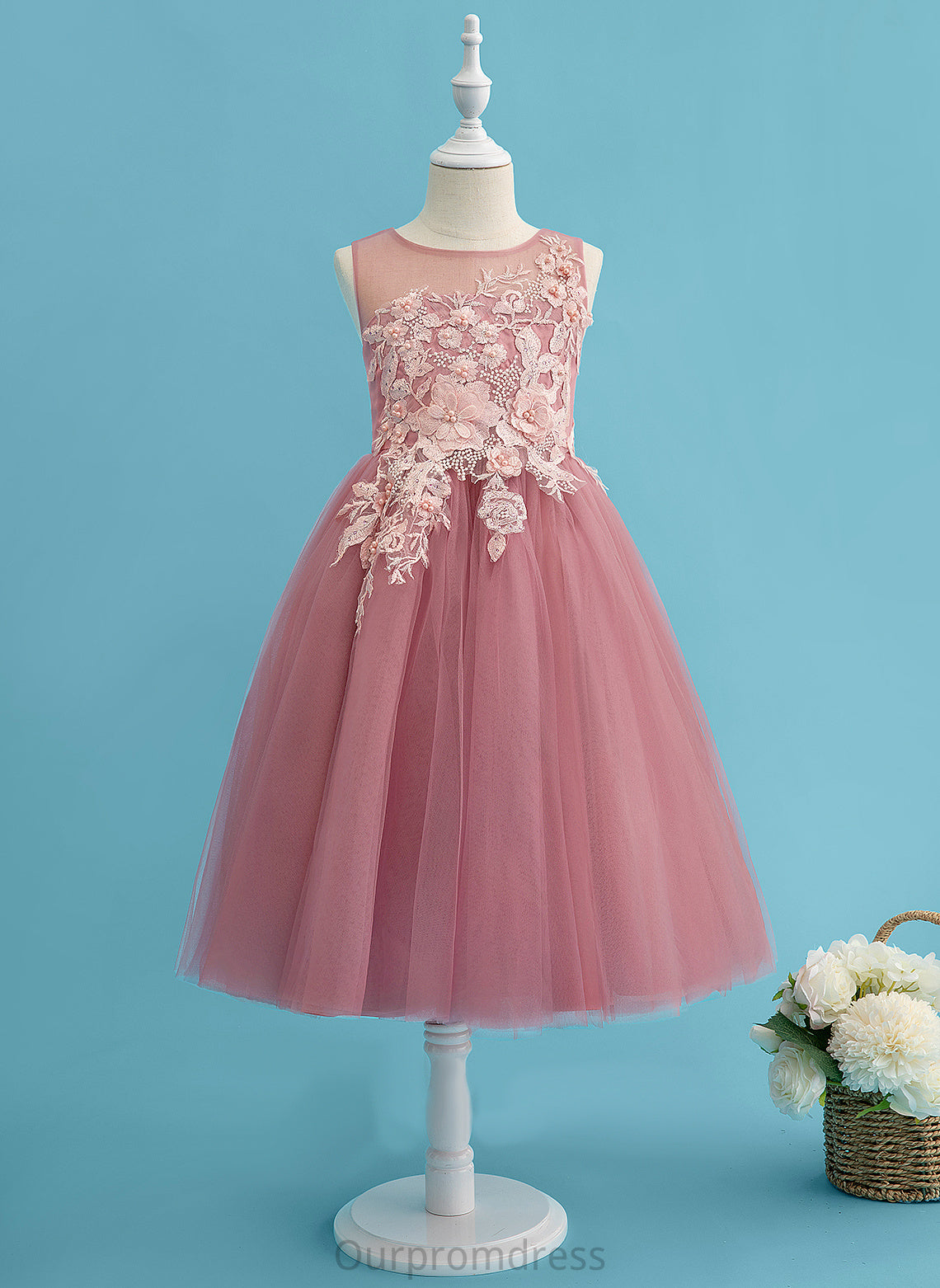 Neck Lace/Beading Scoop Sleeveless Tulle Flower Girl Dresses - Ball-Gown/Princess With Dress Girl Flower Iyana Tea-length