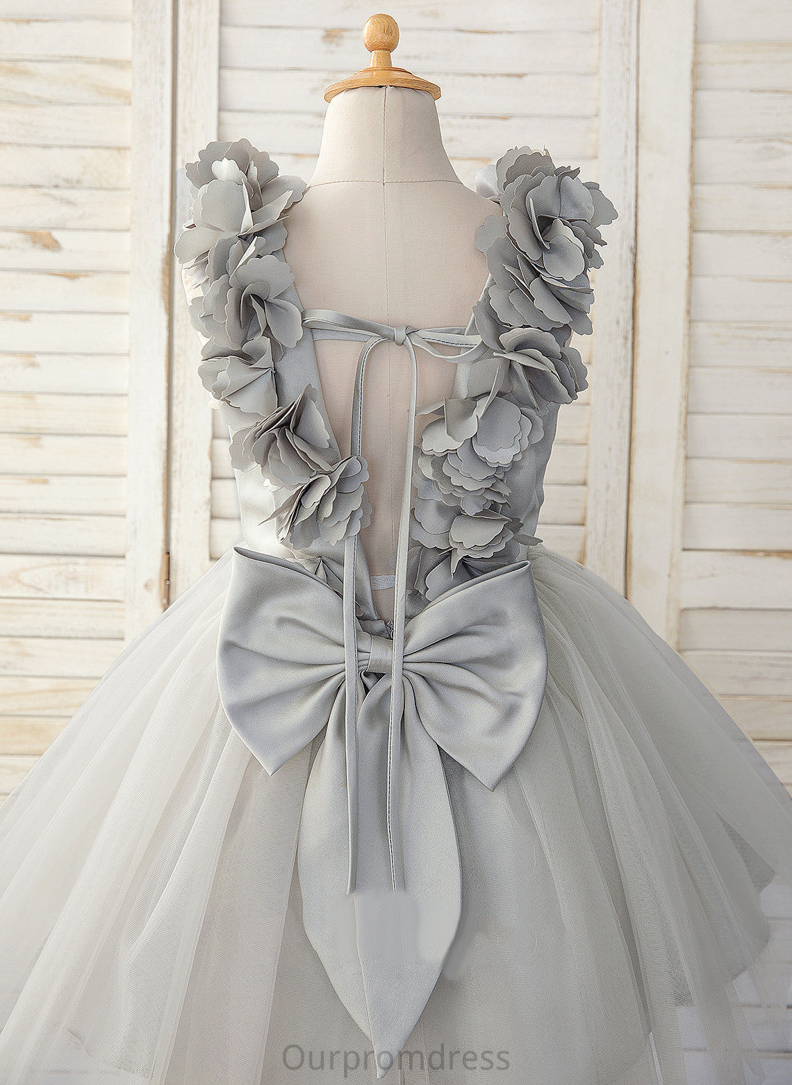 Bow(s) A-Line Girl Dress Scoop Sleeveless Flower Satin/Tulle Kayden Knee-length - With Flower Girl Dresses Neck