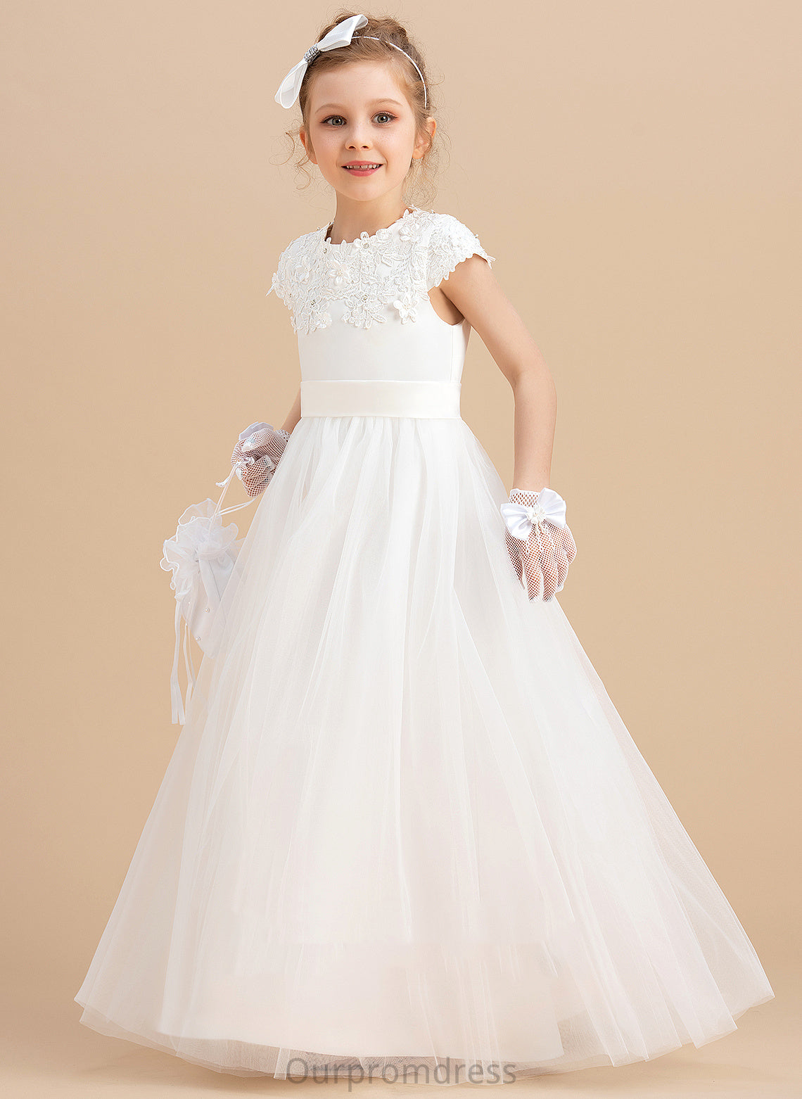 Flower Ball With Beading/Appliques - Gown Flower Girl Dresses Neck Sleeveless Scoop Girl Dress Floor-length Ireland Satin/Tulle