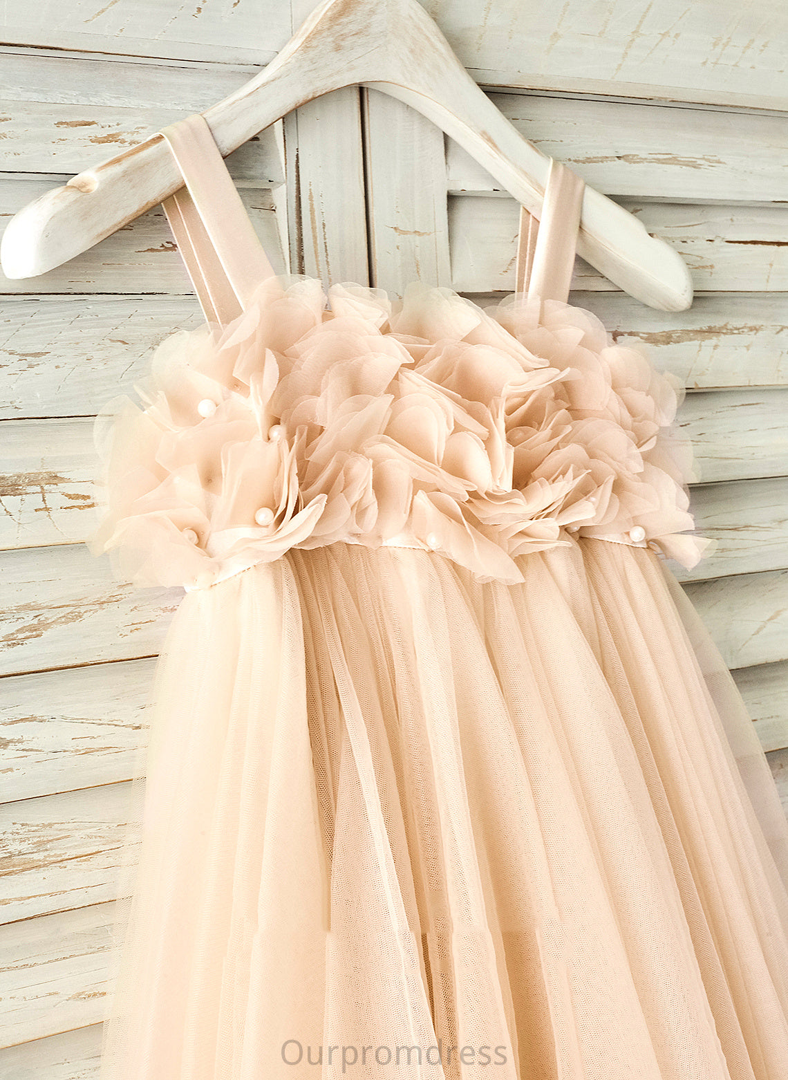 Straps Sleeveless A-Line/Princess Tulle Mckenna Flower Flower Girl Dresses Beading With Knee-length Dress - Girl