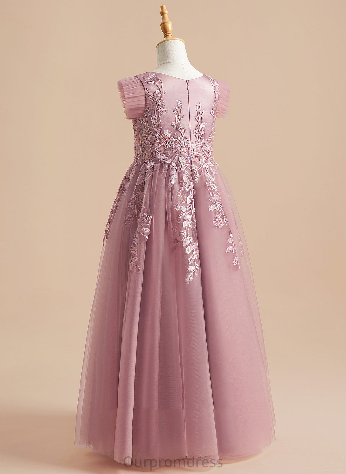 Neck Tulle Dress Flower A-Line Magdalena Scoop - Short Floor-length Girl Sleeves Flower Girl Dresses